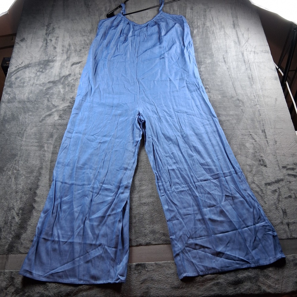 NWT Cupshe Jumpsuit Womens XL Blue Wide Leg Adjustable Strap Chambray Romper - Picture 3 of 10